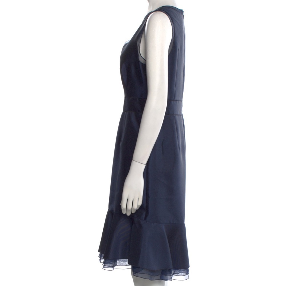 Carolina Herrera Midnight Navy V-Neck Ruffle-Hem Midi Dress - Picture 2 of 14